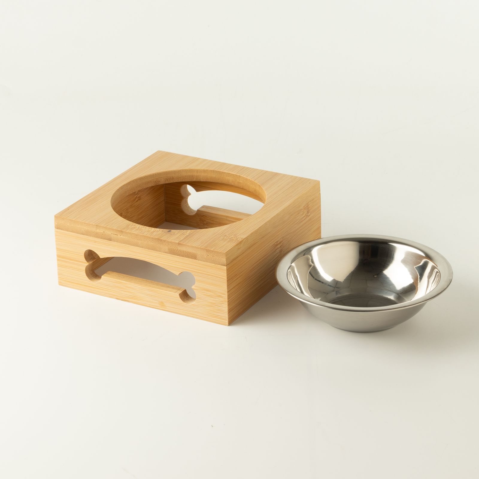 Stainless bowl in a wooden stand